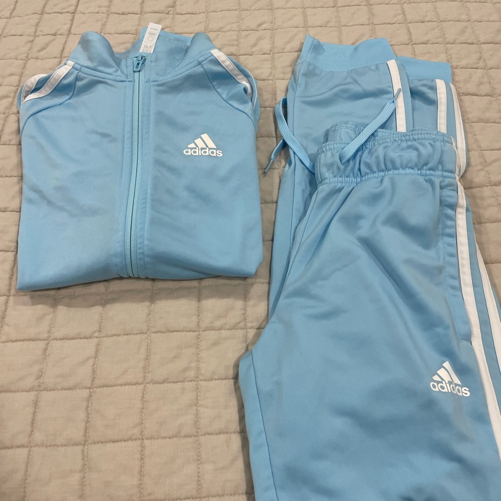 Adidas Sky Blue Tracksuit with White Stripes